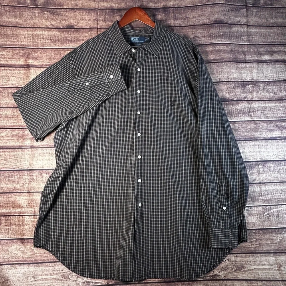 Polo Ralph Lauren Mens 3XLT Tall Brown White Grid Check Button Down Shirt Cotton